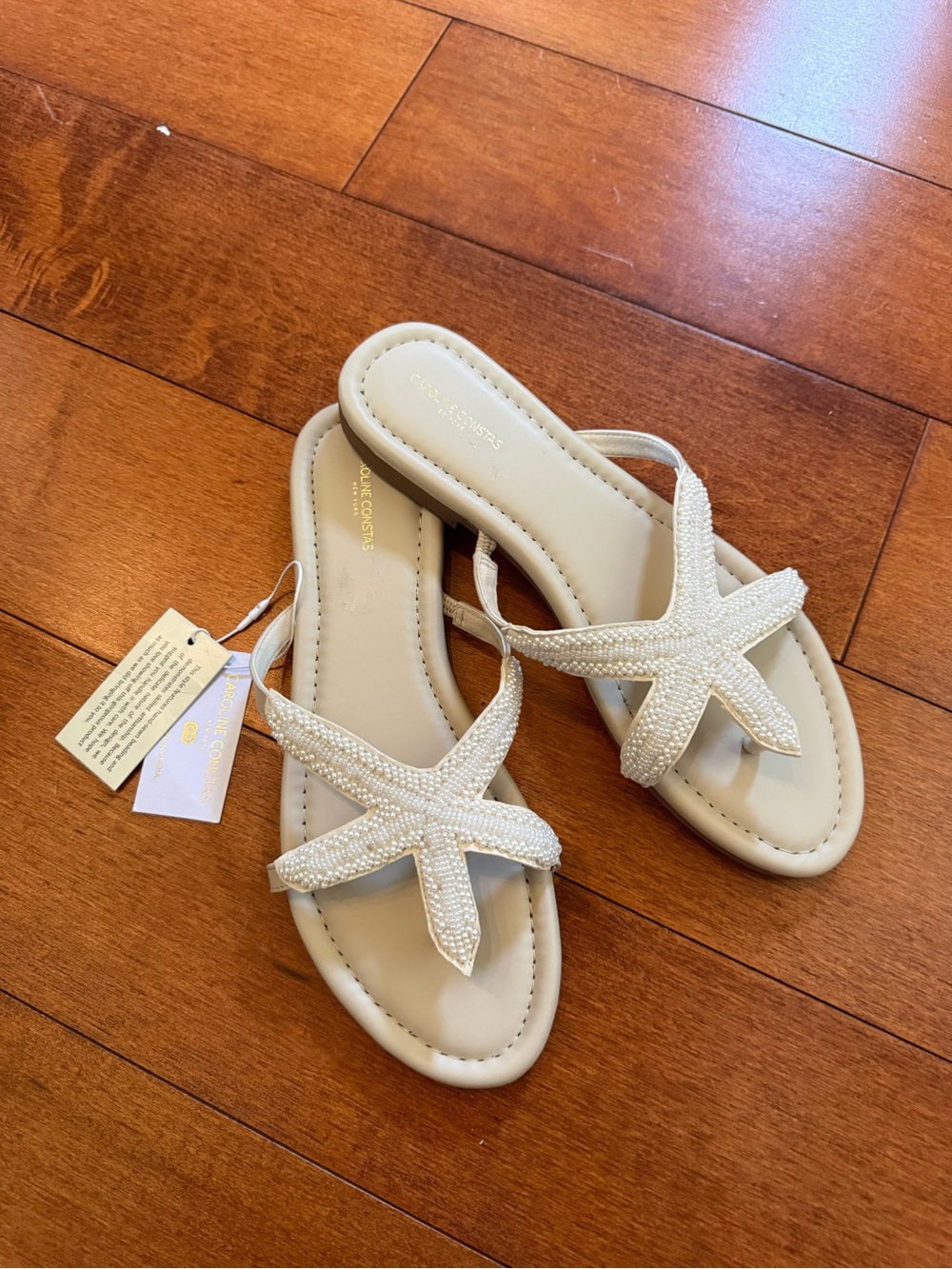 NWT Caroline Constas Cream Beaded Starfish Slide Sandals sz 10